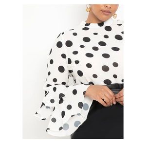 NWT ELOQUII B&W Polka Dot Blouse